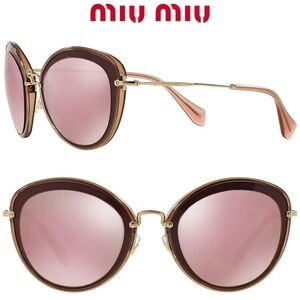 MIU MIU SMU50R TKW-4M2 BORDEAUX/GOLD PINK MIRROR EFFECT CAT EYE SUNGLASSES